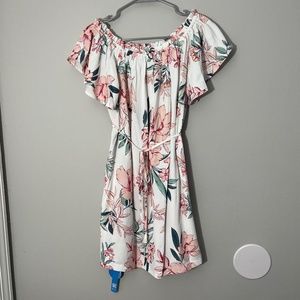 Off the shoulder shift dress with tie waist